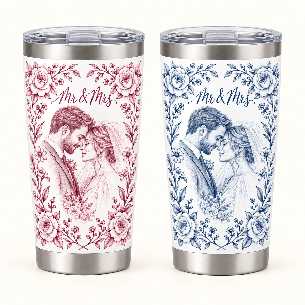 Custom Photo Pencil Sketch 20oz Stainless Steel Tumbler - Wedding Gift Personalized Tumbler Gift — options