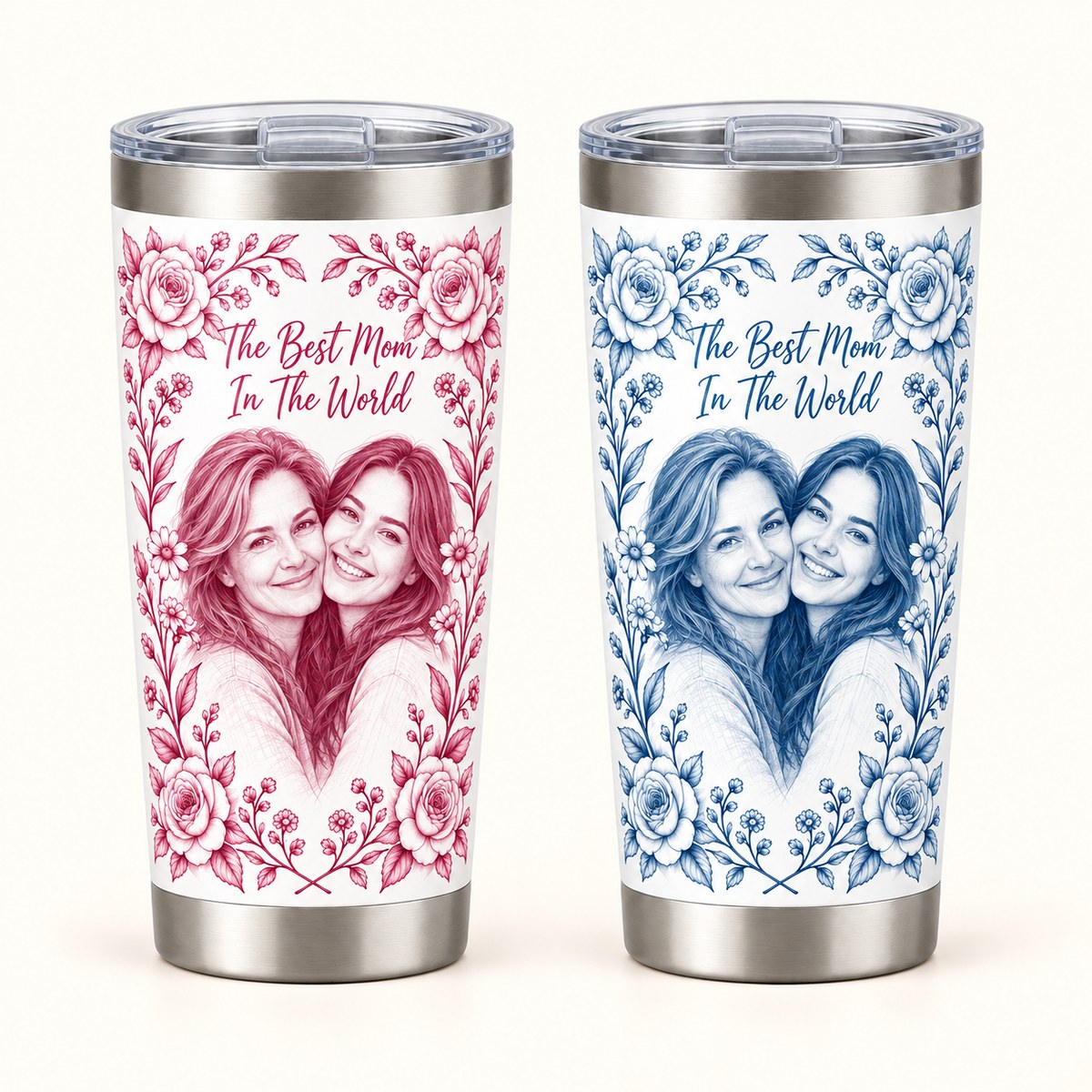 Custom Photo Pencil Sketch 20oz Stainless Steel Tumbler - Best Mom Gift, Personalized Tumbler Gift — options