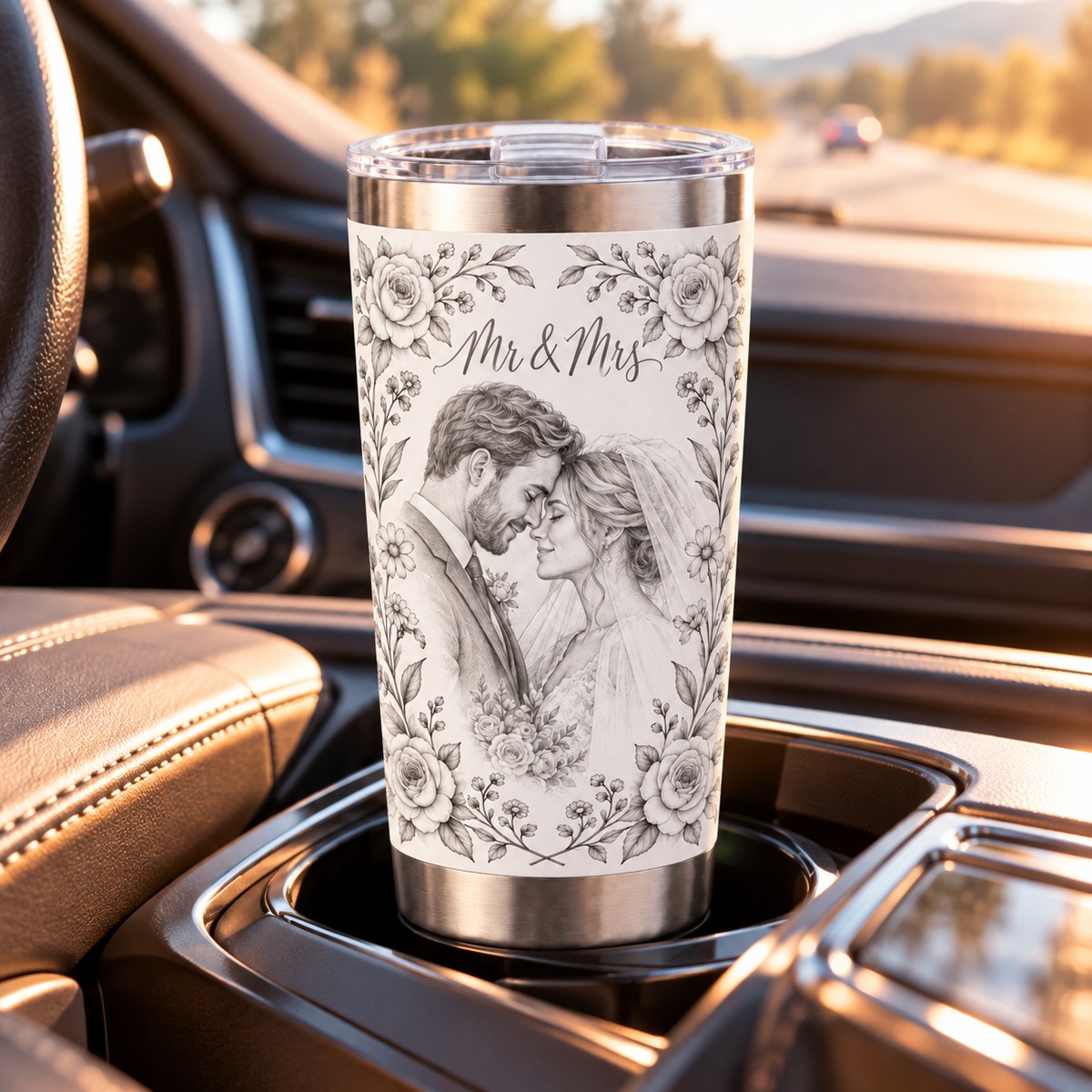 Custom Photo Pencil Sketch 20oz Stainless Steel Tumbler - Wedding Gift Personalized Tumbler Gift — lifestyle