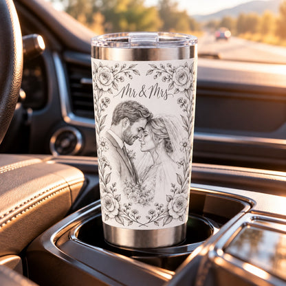 Custom Photo Pencil Sketch 20oz Stainless Steel Tumbler - Wedding Gift Personalized Tumbler Gift — lifestyle