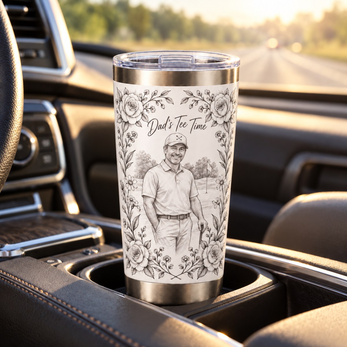Custom Photo Pencil Sketch 20oz Stainless Steel Tumbler - Golf Dad Gift Personalized Tumbler Gift — lifestyle