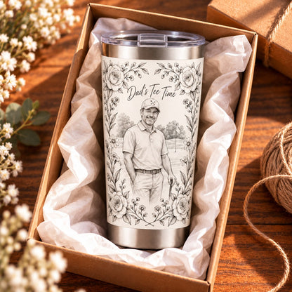 Custom Photo Pencil Sketch 20oz Stainless Steel Tumbler - Golf Dad Gift Personalized Tumbler Gift — gift