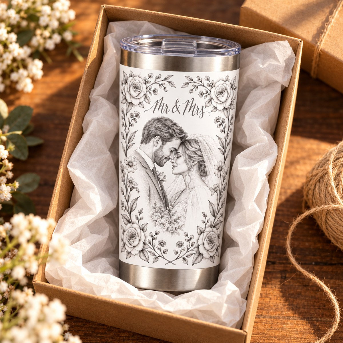 Custom Photo Pencil Sketch 20oz Stainless Steel Tumbler - Wedding Gift Personalized Tumbler Gift — gift