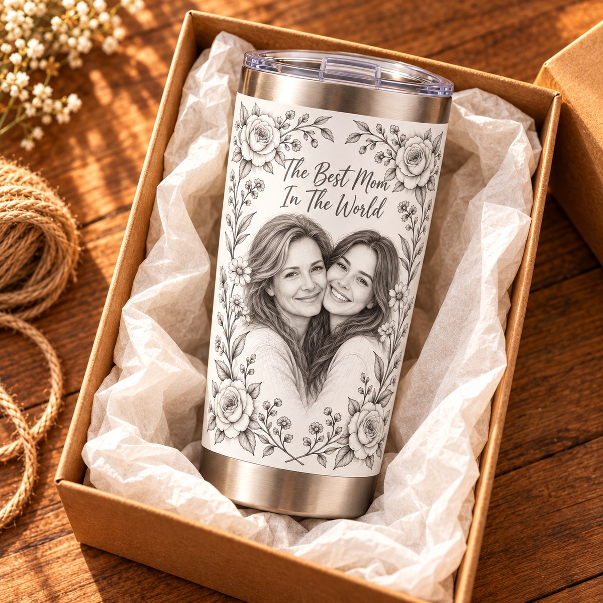 Custom Photo Pencil Sketch 20oz Stainless Steel Tumbler - Best Mom Gift, Personalized Tumbler Gift — gift
