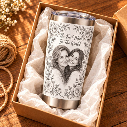 Custom Photo Pencil Sketch 20oz Stainless Steel Tumbler - Best Mom Gift, Personalized Tumbler Gift — gift