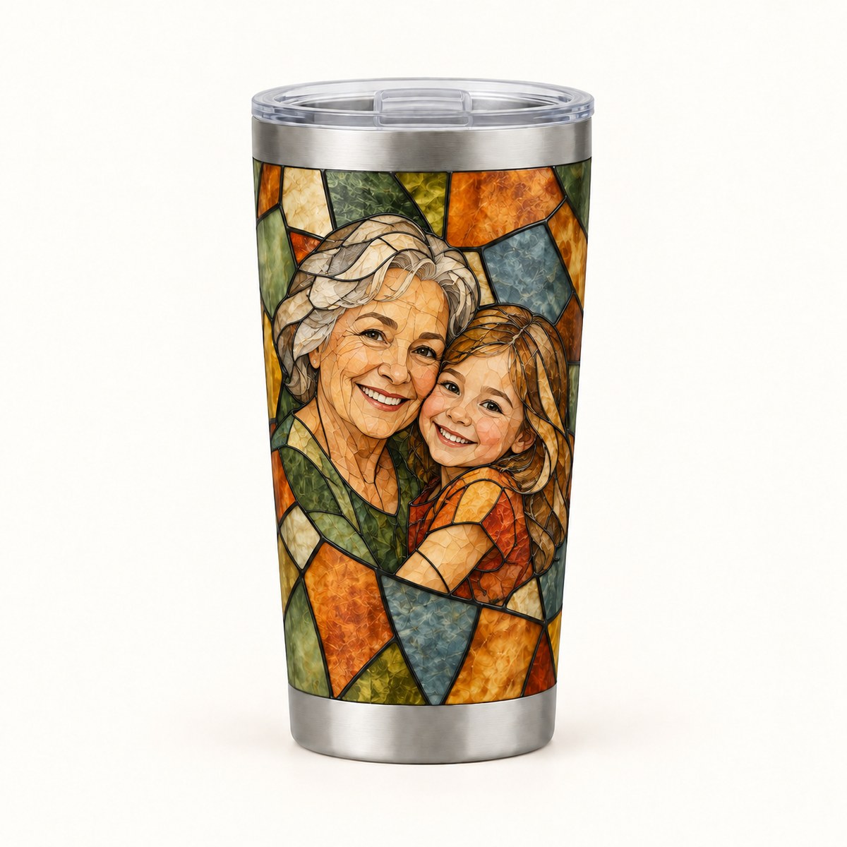 Custom Photo Stained Glass Portrait 20oz Stainless Steel Tumbler - Family Mom Grandma Personalized Tumbler Gift — hero