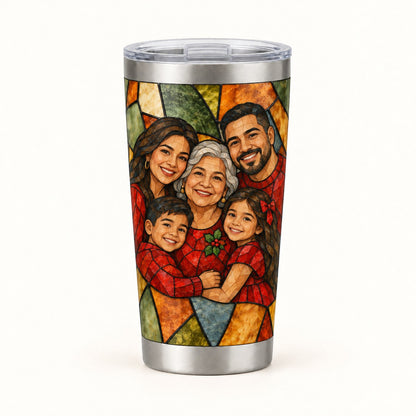 Custom Photo Stained Glass Portrait 20oz Stainless Steel Tumbler - Christmas Family Gift Personalized Tumbler Gift — hero