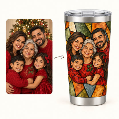 Custom Photo Stained Glass Portrait 20oz Stainless Steel Tumbler - Christmas Family Gift Personalized Tumbler Gift — how it works