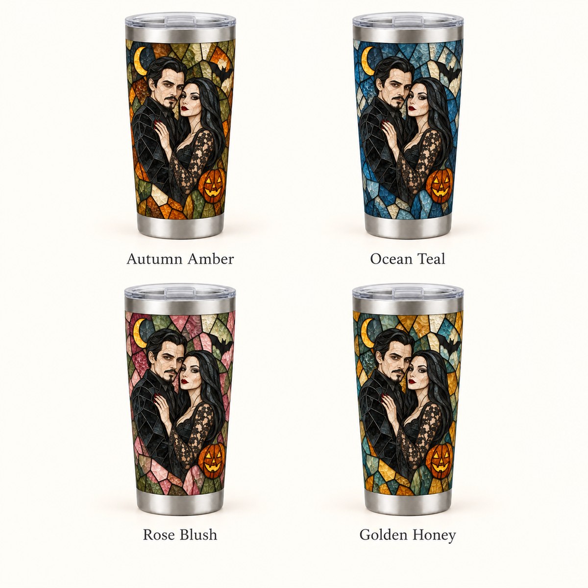 Custom Photo Stained Glass Portrait 20oz Stainless Steel Tumbler - Halloween Couple Gift Personalized Tumbler Gift — options