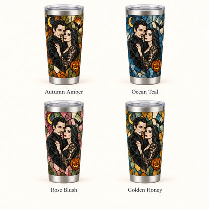Custom Photo Stained Glass Portrait 20oz Stainless Steel Tumbler - Halloween Couple Gift Personalized Tumbler Gift — options
