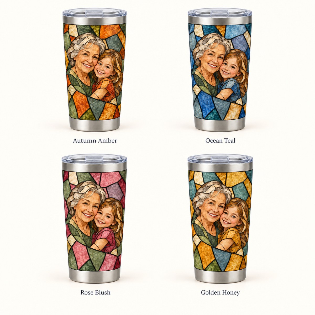Custom Photo Stained Glass Portrait 20oz Stainless Steel Tumbler - Family Mom Grandma Personalized Tumbler Gift — options