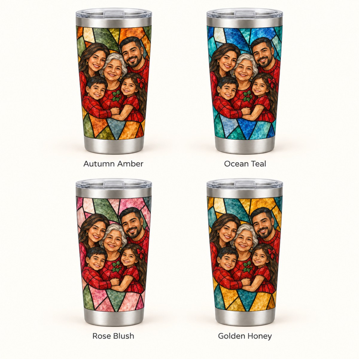 Custom Photo Stained Glass Portrait 20oz Stainless Steel Tumbler - Christmas Family Gift Personalized Tumbler Gift — options