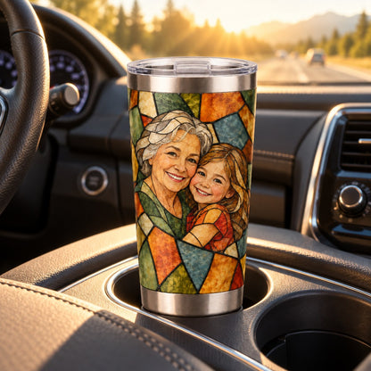 Custom Photo Stained Glass Portrait 20oz Stainless Steel Tumbler - Family Mom Grandma Personalized Tumbler Gift — lifestyle