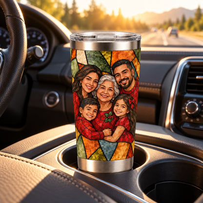 Custom Photo Stained Glass Portrait 20oz Stainless Steel Tumbler - Christmas Family Gift Personalized Tumbler Gift — lifestyle