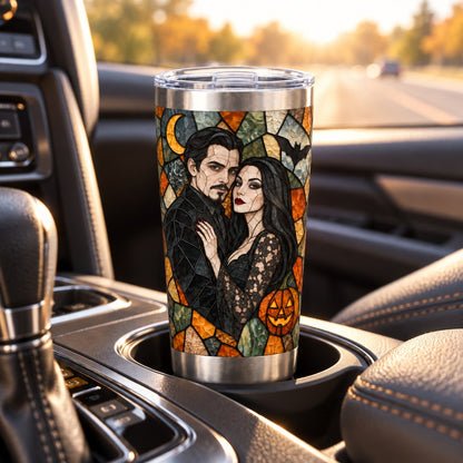 Custom Photo Stained Glass Portrait 20oz Stainless Steel Tumbler - Halloween Couple Gift Personalized Tumbler Gift — lifestyle
