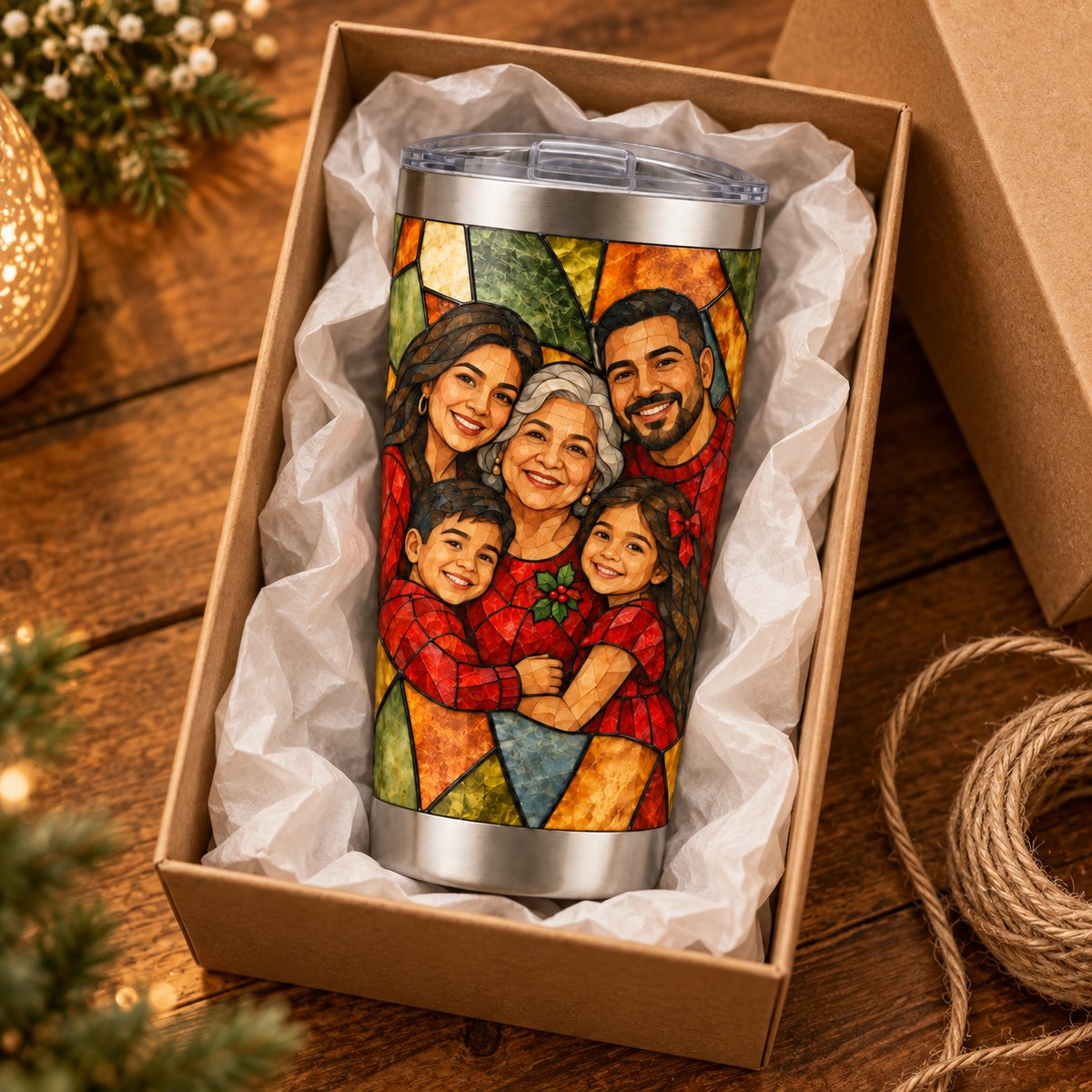 Custom Photo Stained Glass Portrait 20oz Stainless Steel Tumbler - Christmas Family Gift Personalized Tumbler Gift — gift