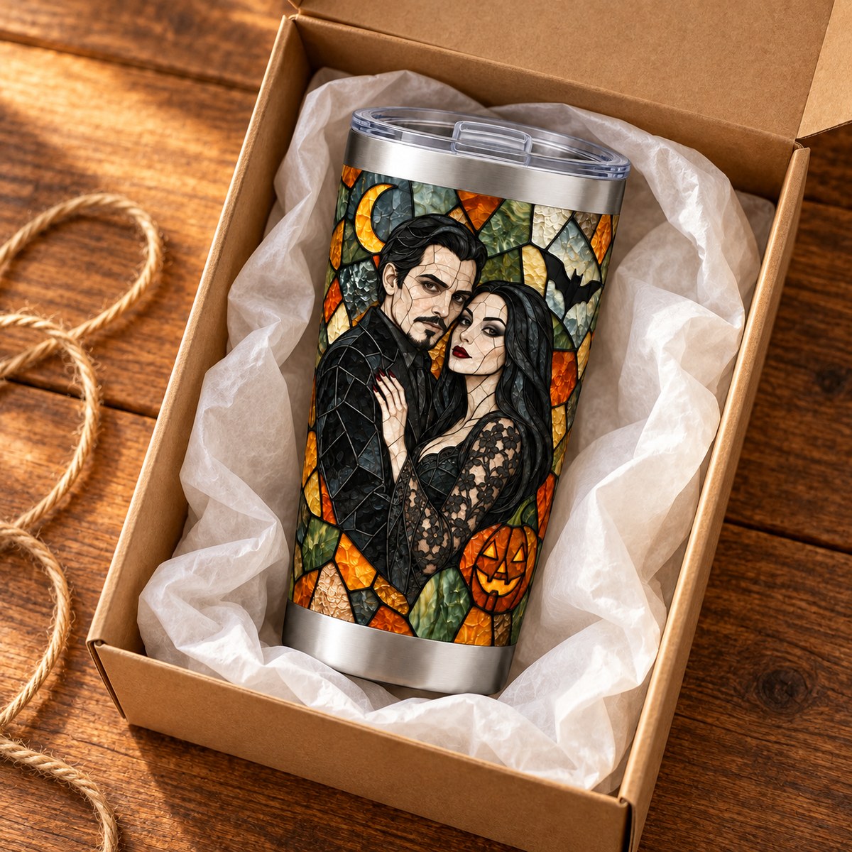 Custom Photo Stained Glass Portrait 20oz Stainless Steel Tumbler - Halloween Couple Gift Personalized Tumbler Gift — gift