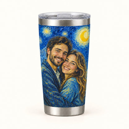 Custom Photo Starry Night Portrait 20oz Stainless Steel Tumbler - Van Gogh Style Couple Anniversary Personalized Tumbler Gift — hero