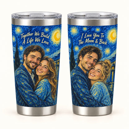 Custom Photo Starry Night Portrait 20oz Stainless Steel Tumbler - Van Gogh Style Couple Anniversary Personalized Tumbler Gift — options