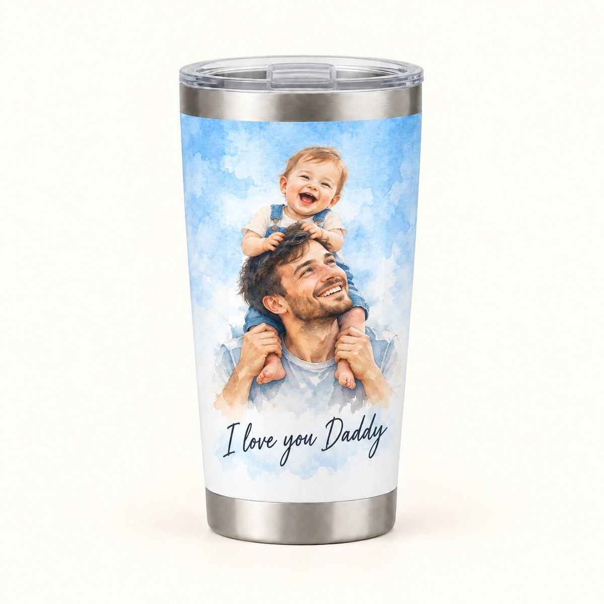 Custom Photo Watercolor Portrait 20oz Stainless Steel Tumbler - Family Memory Personalized Tumbler Gift — hero