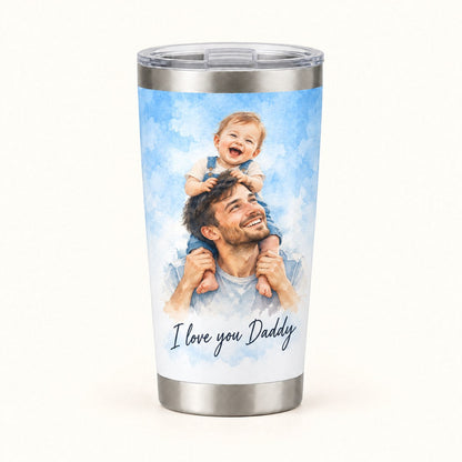Custom Photo Watercolor Portrait 20oz Stainless Steel Tumbler - Family Memory Personalized Tumbler Gift — hero