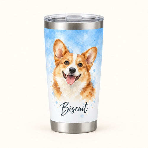 Custom Photo Watercolor Portrait 20oz Stainless Steel Tumbler - Pet Portrait Tumbler Personalized Tumbler Gift