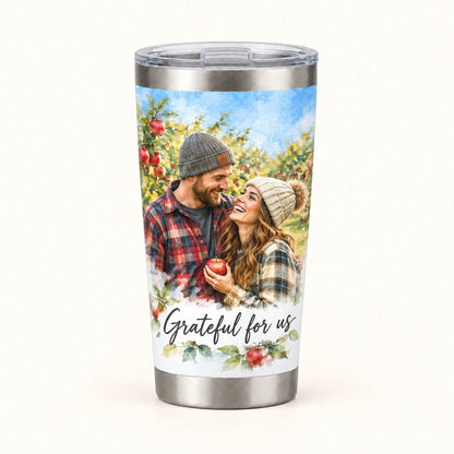 Custom Photo Watercolor Portrait 20oz Stainless Steel Tumbler - Fall Couple Personalized Tumbler Gift — hero