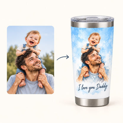 Custom Photo Watercolor Portrait 20oz Stainless Steel Tumbler - Family Memory Personalized Tumbler Gift — how it works