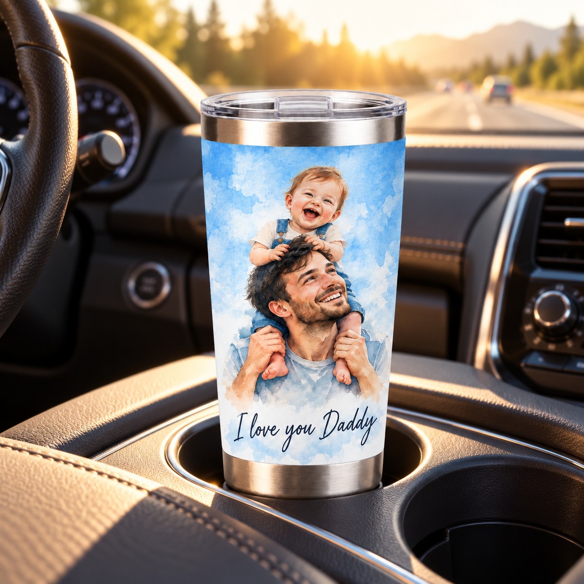 Custom Photo Watercolor Portrait 20oz Stainless Steel Tumbler - Family Memory Personalized Tumbler Gift — lifestyle