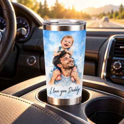 Custom Photo Watercolor Portrait 20oz Stainless Steel Tumbler - Family Memory Personalized Tumbler Gift — lifestyle