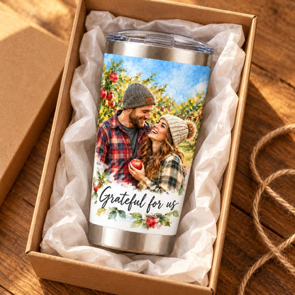 Custom Photo Watercolor Portrait 20oz Stainless Steel Tumbler - Fall Couple Personalized Tumbler Gift — gift