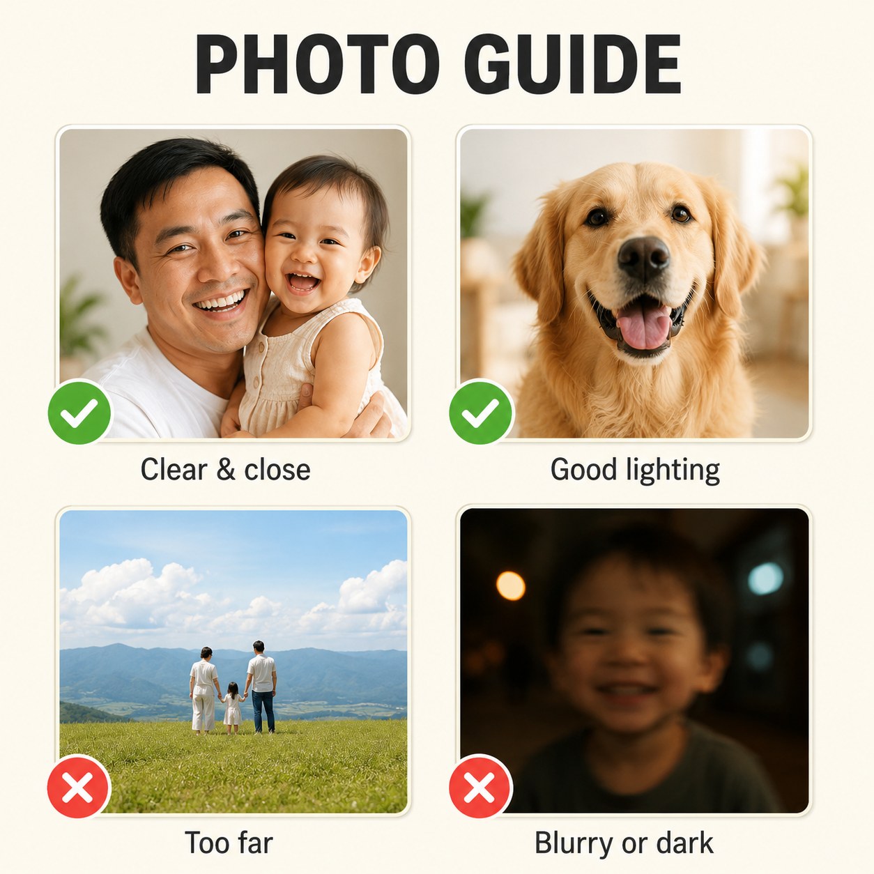 Photo guide: clear well-lit faces paint best
