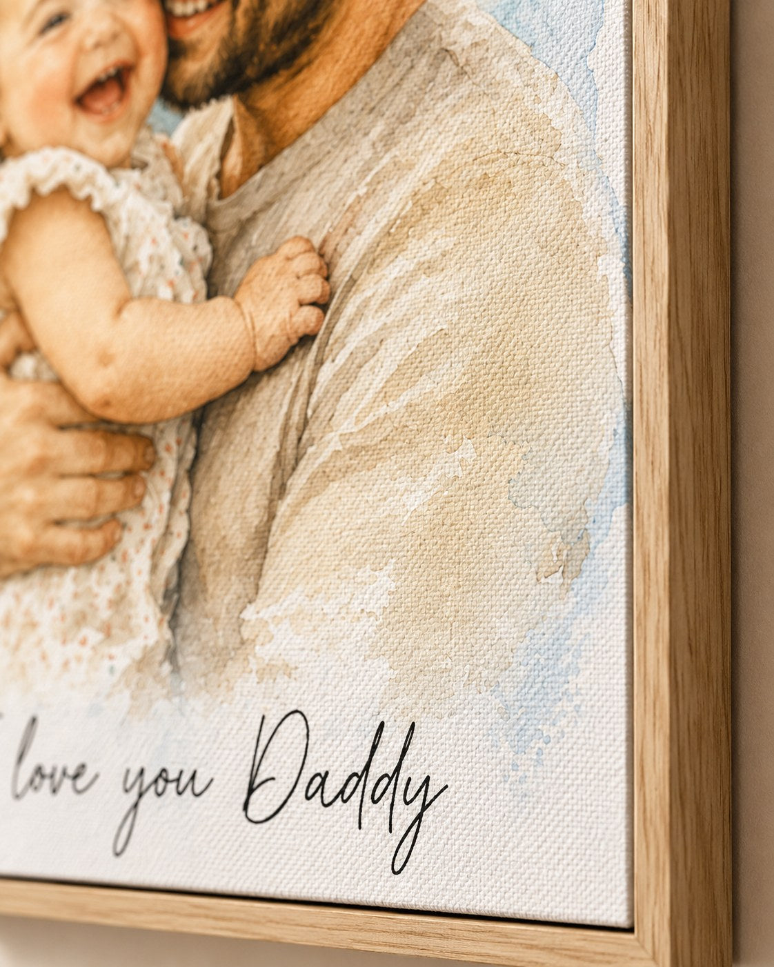Close-up of watercolor texture and wood float frame