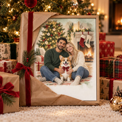 Christmas watercolor canvas wrapped as a gift