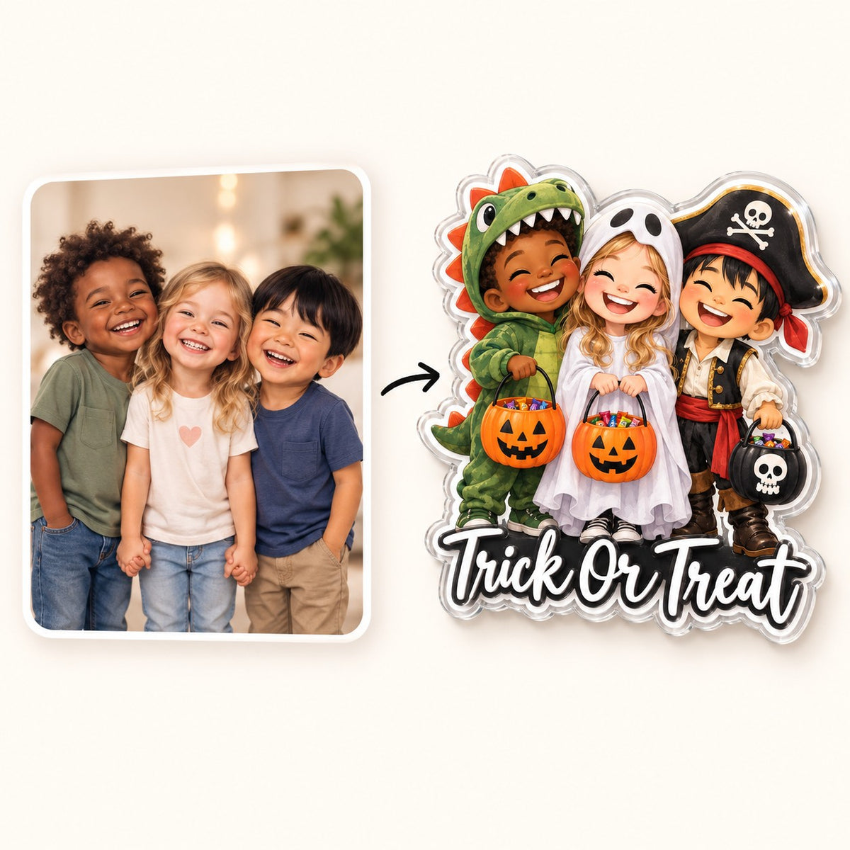 Custom Photo Halloween Kids Caricature - Personalized Acrylic Magnet — how it works